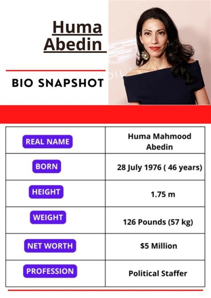 Huma Abedin Height, Weight, Net Worth, Age, Birthday, Wikipedia, Who, Instagram, Biography